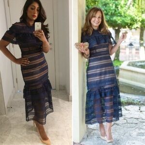 SELF-PORTRAIT Self Portrait Yoke Frill Midi Lace
Size 6 US Navy